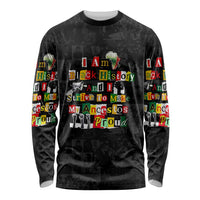 I Am Black History And I Strive To Make My Ancestor Proud Long Sleeve Shirt with Ancestral Collage Background and Afrocentric Lettering - Wonder Print Shop