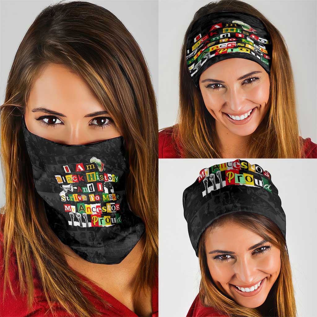 I Am Black History And I Strive To Make My Ancestor Proud Neck Gaiter with Ancestral Collage Background and Afrocentric Lettering - Wonder Print Shop