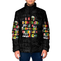 I Am Black History And I Strive To Make My Ancestor Proud Padded Jacket with Ancestral Collage Background and Afrocentric Lettering - Wonder Print Shop