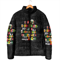 I Am Black History And I Strive To Make My Ancestor Proud Padded Jacket with Ancestral Collage Background and Afrocentric Lettering - Wonder Print Shop