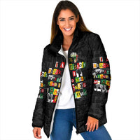 I Am Black History And I Strive To Make My Ancestor Proud Padded Jacket with Ancestral Collage Background and Afrocentric Lettering - Wonder Print Shop