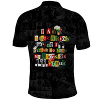 I Am Black History And I Strive To Make My Ancestor Proud Polo Shirt with Ancestral Collage Background and Afrocentric Lettering - Wonder Print Shop