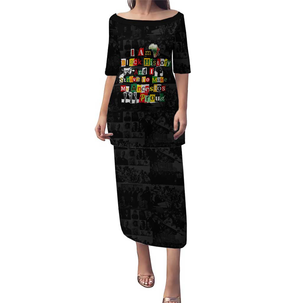 I Am Black History And I Strive To Make My Ancestor Proud Puletasi with Ancestral Collage Background and Afrocentric Lettering - Wonder Print Shop