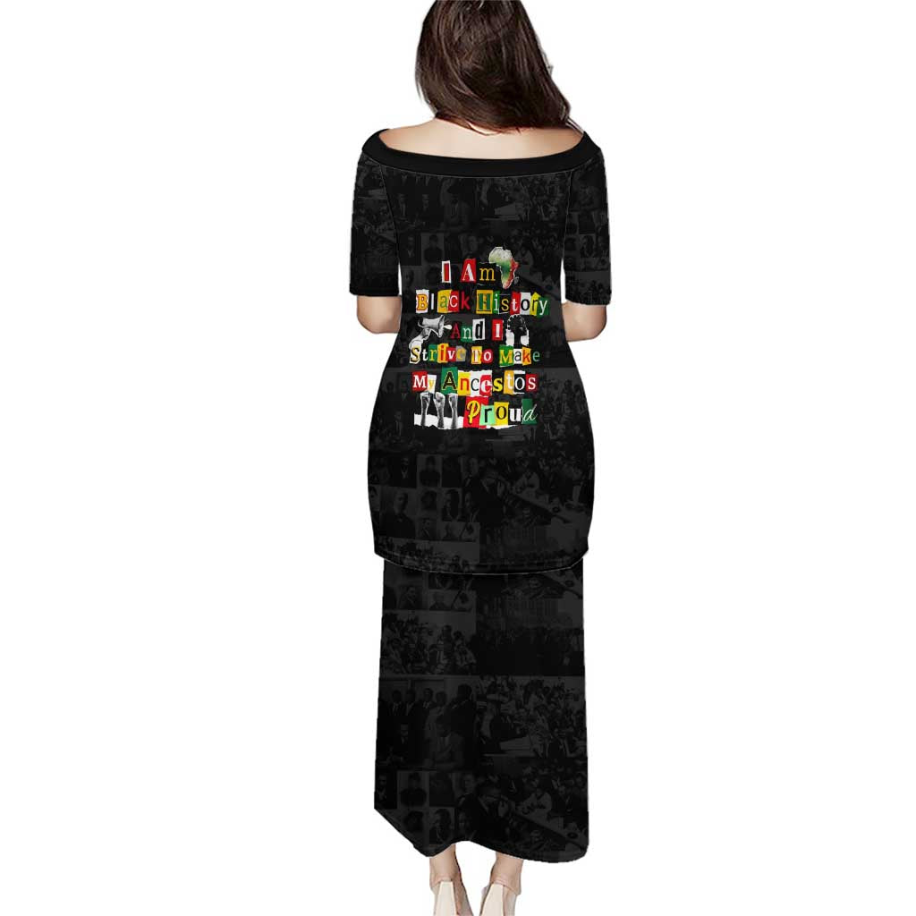 I Am Black History And I Strive To Make My Ancestor Proud Puletasi with Ancestral Collage Background and Afrocentric Lettering - Wonder Print Shop