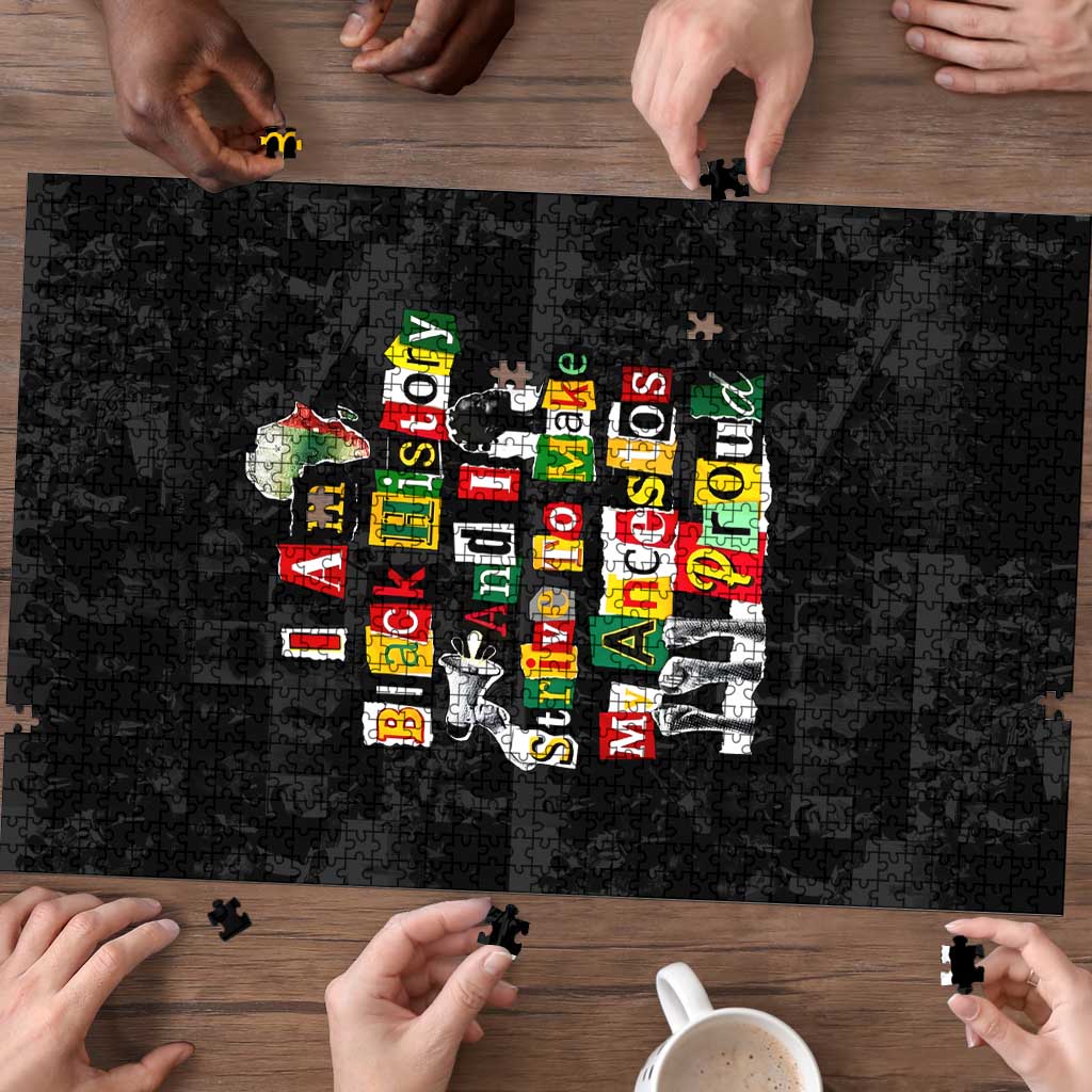 I Am Black History And I Strive To Make My Ancestor Proud Puzzle with Ancestral Collage Background and Afrocentric Lettering - Wonder Print Shop