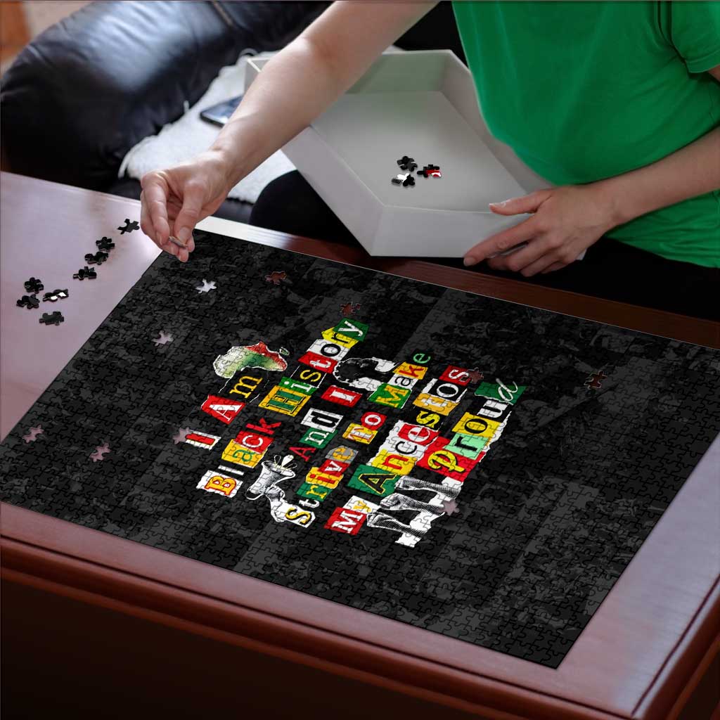 I Am Black History And I Strive To Make My Ancestor Proud Puzzle with Ancestral Collage Background and Afrocentric Lettering - Wonder Print Shop