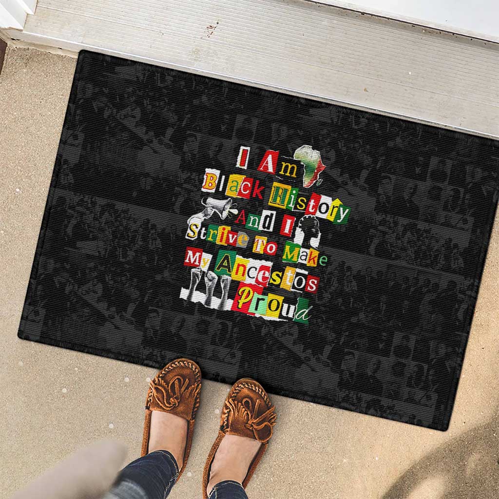 I Am Black History And I Strive To Make My Ancestor Proud Rubber Doormat with Ancestral Collage Background and Afrocentric Lettering - Wonder Print Shop