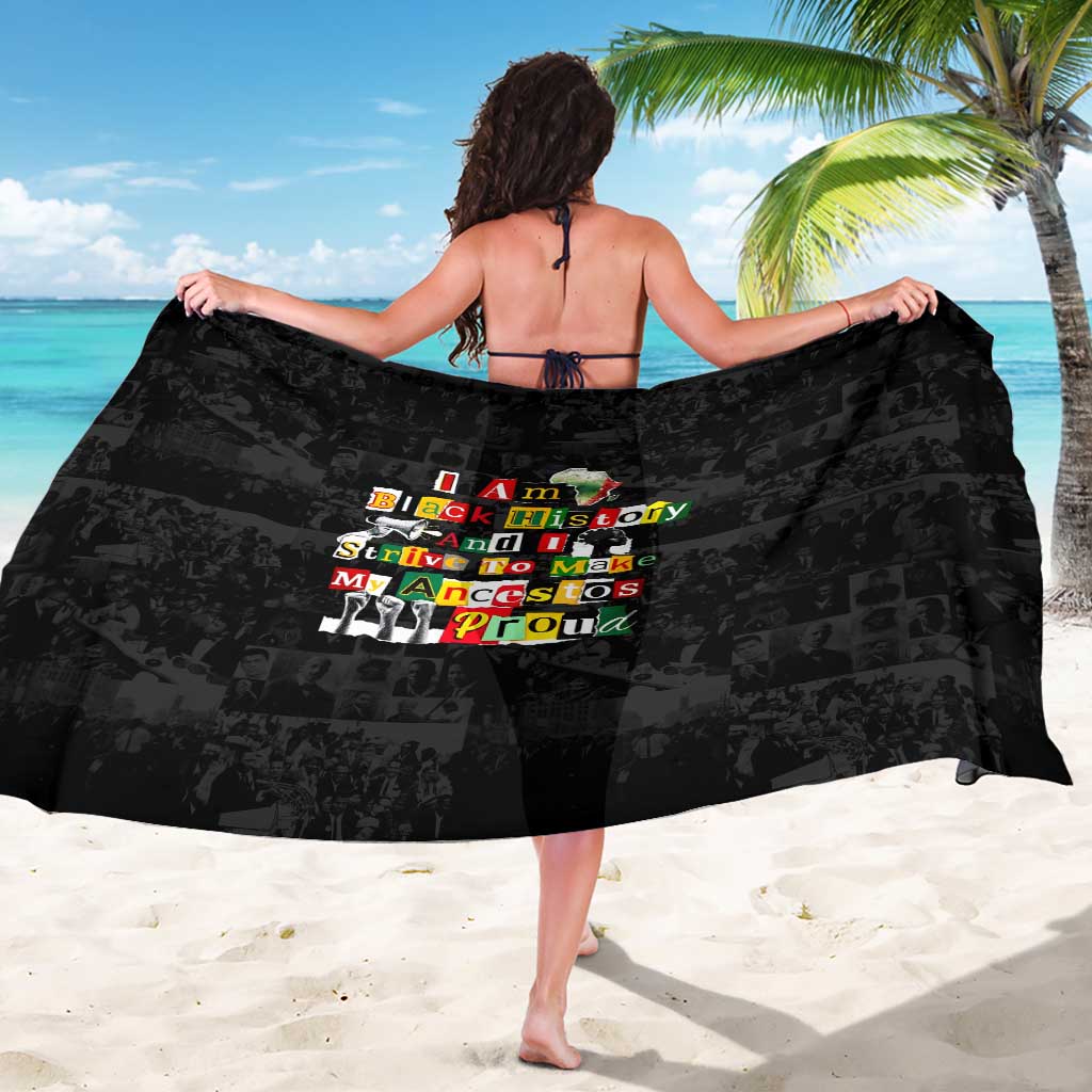I Am Black History And I Strive To Make My Ancestor Proud Sarong with Ancestral Collage Background and Afrocentric Lettering - Wonder Print Shop