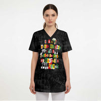 I Am Black History And I Strive To Make My Ancestor Proud Scrub Top with Ancestral Collage Background and Afrocentric Lettering - Wonder Print Shop