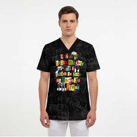 I Am Black History And I Strive To Make My Ancestor Proud Scrub Top with Ancestral Collage Background and Afrocentric Lettering - Wonder Print Shop