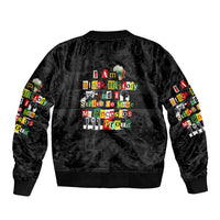 I Am Black History And I Strive To Make My Ancestor Proud Sleeve Zip Bomber Jacket with Ancestral Collage Background and Afrocentric Lettering - Wonder Print Shop