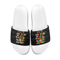 I Am Black History And I Strive To Make My Ancestor Proud Slide Sandals with Ancestral Collage Background and Afrocentric Lettering - Wonder Print Shop