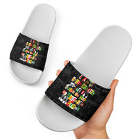 I Am Black History And I Strive To Make My Ancestor Proud Slide Sandals with Ancestral Collage Background and Afrocentric Lettering - Wonder Print Shop