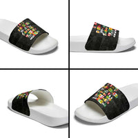 I Am Black History And I Strive To Make My Ancestor Proud Slide Sandals with Ancestral Collage Background and Afrocentric Lettering - Wonder Print Shop