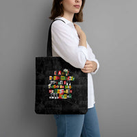 I Am Black History And I Strive To Make My Ancestor Proud Tote Bag with Ancestral Collage Background and Afrocentric Lettering - Wonder Print Shop