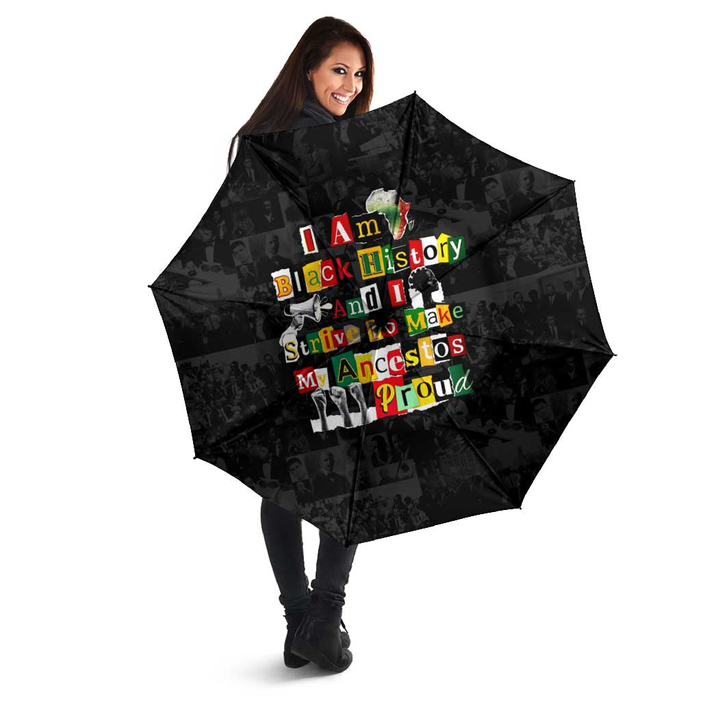 I Am Black History And I Strive To Make My Ancestor Proud Umbrella with Ancestral Collage Background and Afrocentric Lettering - Wonder Print Shop