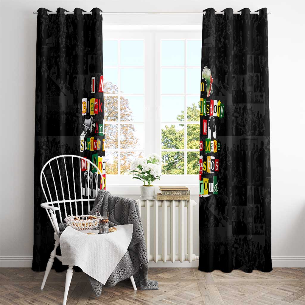 I Am Black History And I Strive To Make My Ancestor Proud Window Curtain with Ancestral Collage Background and Afrocentric Lettering - Wonder Print Shop
