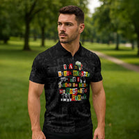 I Am Black History And I Strive To Make My Ancestor Proud Zipper Polo Shirt with Ancestral Collage Background and Afrocentric Lettering - Wonder Print Shop