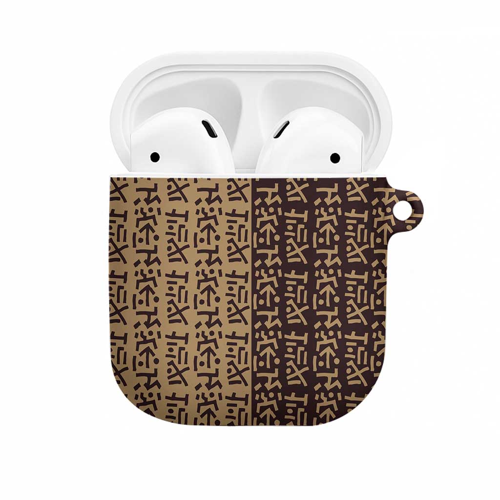 Tribe Script AirPods Case with Bold Mudcloth Symbols and Brown Tan Split Design - Wonder Print Shop