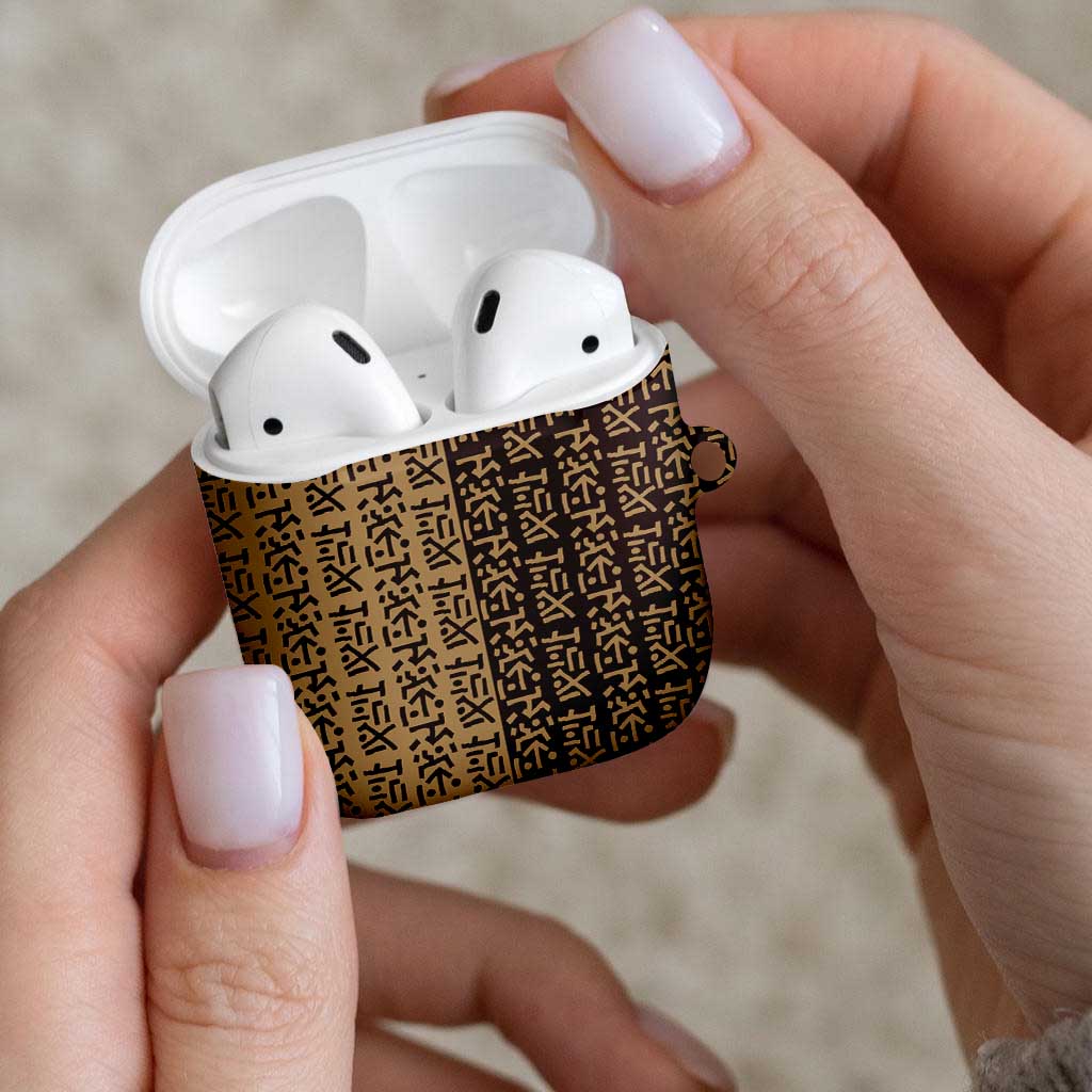 Tribe Script AirPods Case with Bold Mudcloth Symbols and Brown Tan Split Design - Wonder Print Shop