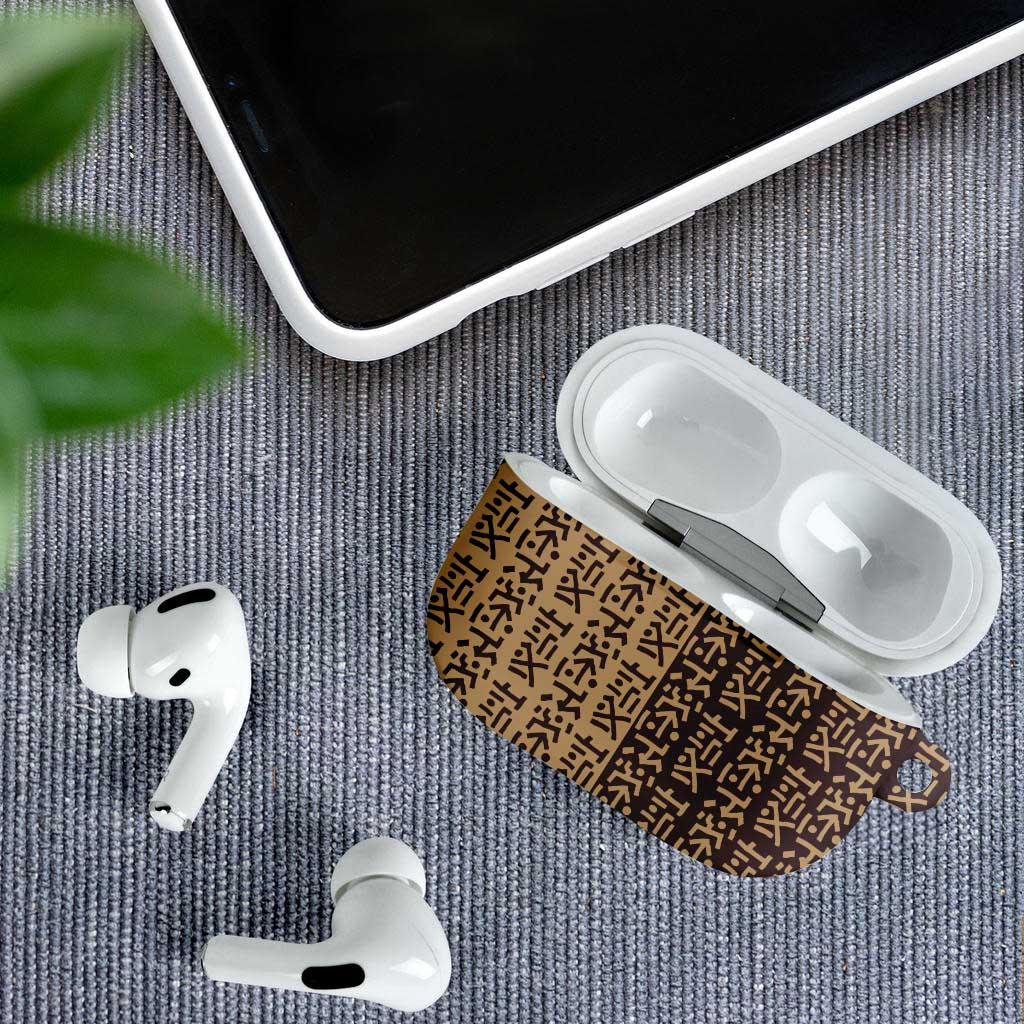 Tribe Script AirPods Case with Bold Mudcloth Symbols and Brown Tan Split Design - Wonder Print Shop