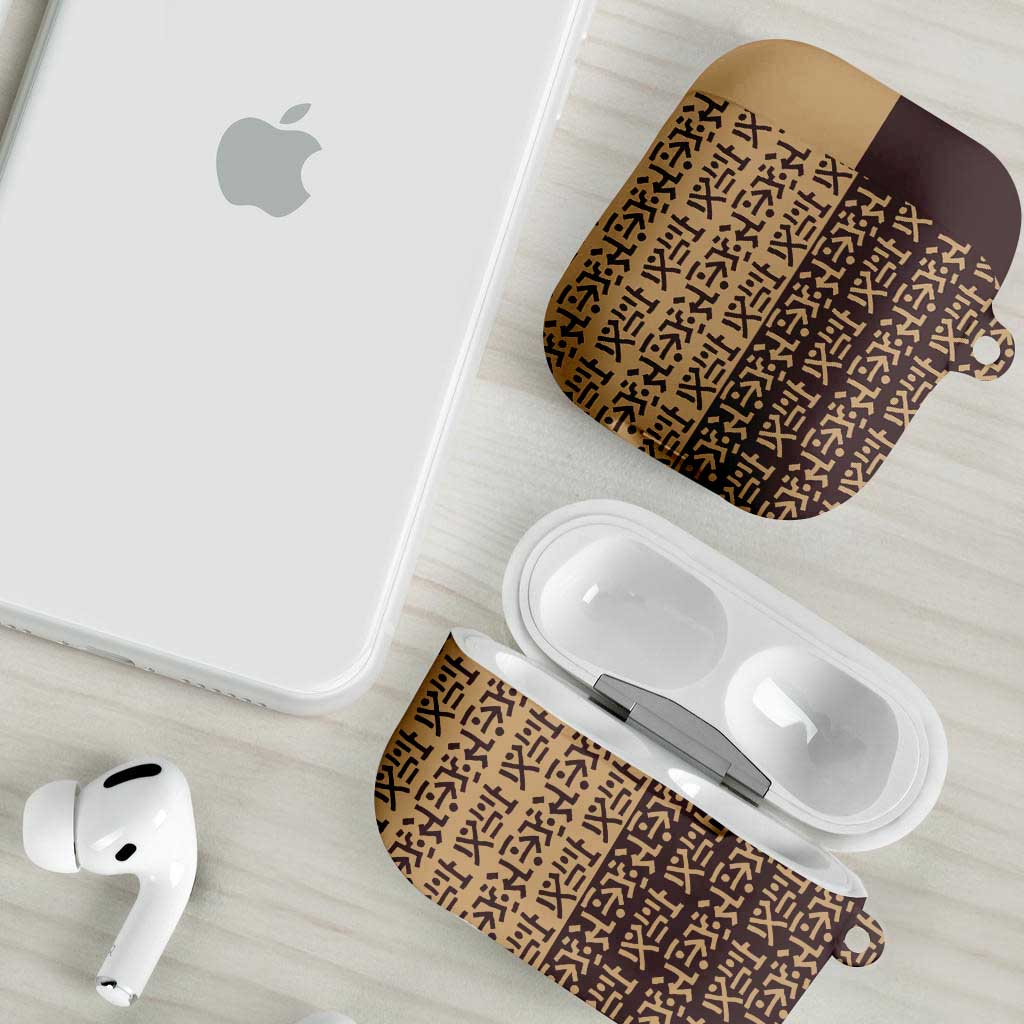 Tribe Script AirPods Case with Bold Mudcloth Symbols and Brown Tan Split Design - Wonder Print Shop