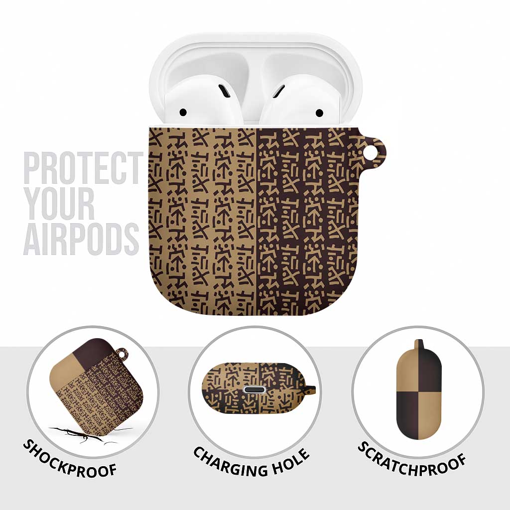Tribe Script AirPods Case with Bold Mudcloth Symbols and Brown Tan Split Design - Wonder Print Shop