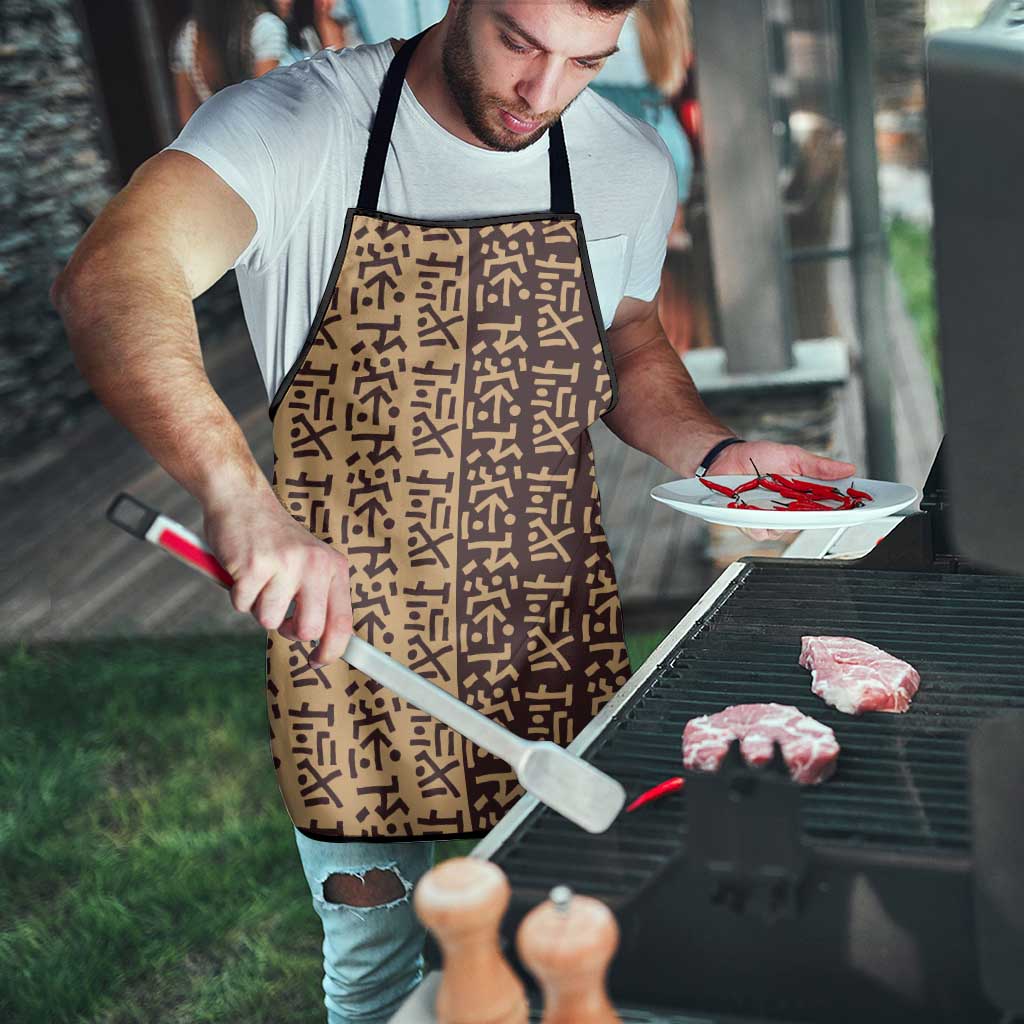 Tribe Script Apron with Bold Mudcloth Symbols and Brown Tan Split Design - Wonder Print Shop