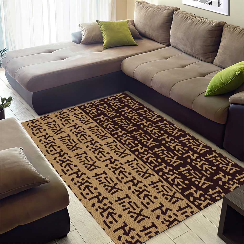 Tribe Script Area Rug with Bold Mudcloth Symbols and Brown Tan Split Design - Wonder Print Shop