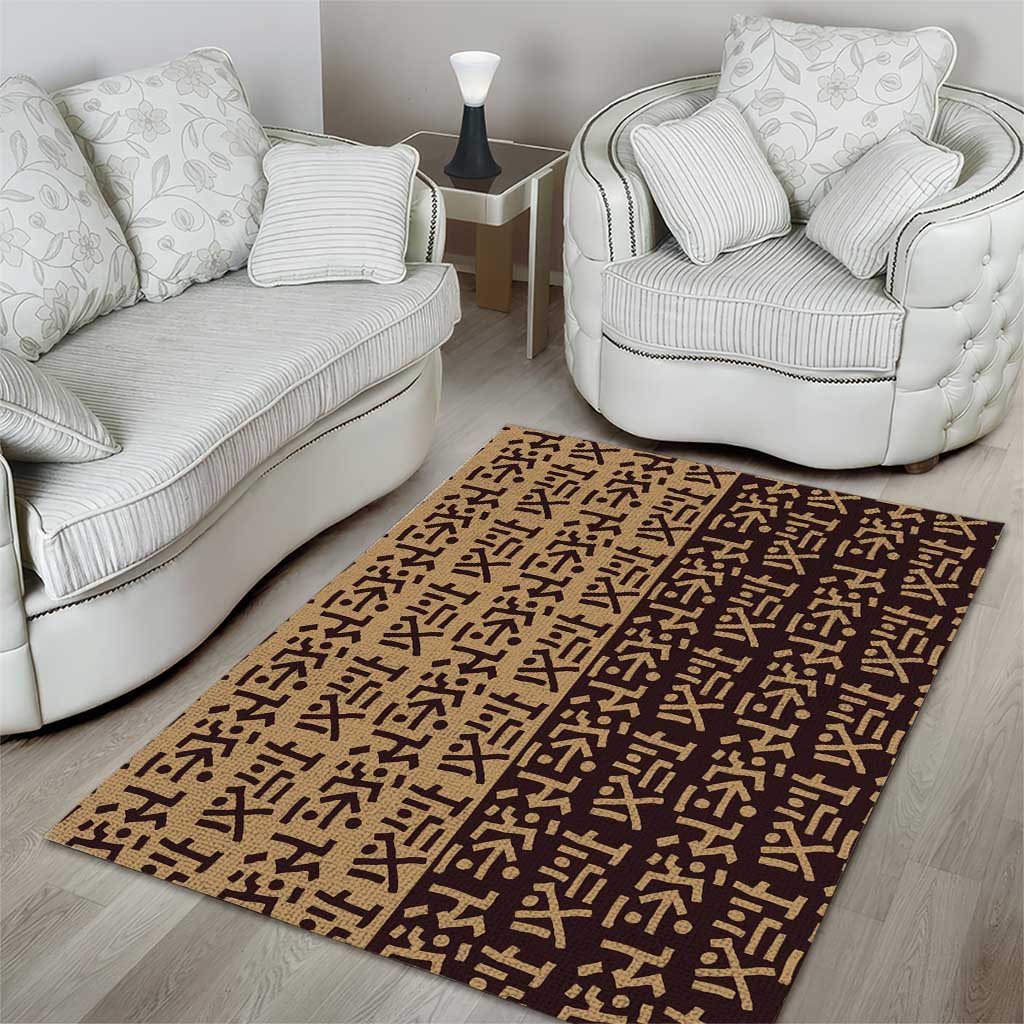 Tribe Script Area Rug with Bold Mudcloth Symbols and Brown Tan Split Design - Wonder Print Shop