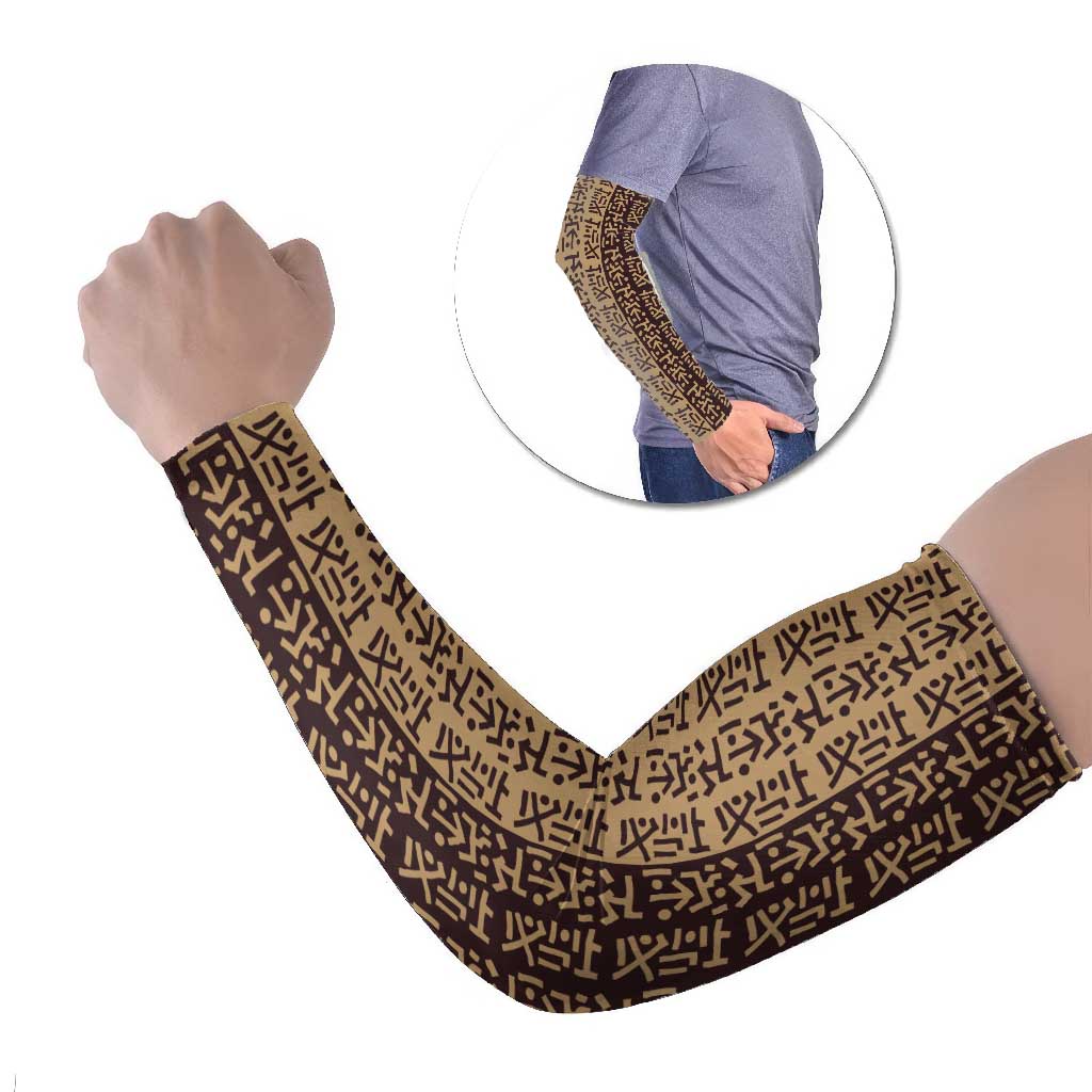 Tribe Script Arm Sleeves with Bold Mudcloth Symbols and Brown Tan Split Design - Wonder Print Shop