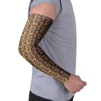 Tribe Script Arm Sleeves with Bold Mudcloth Symbols and Brown Tan Split Design - Wonder Print Shop