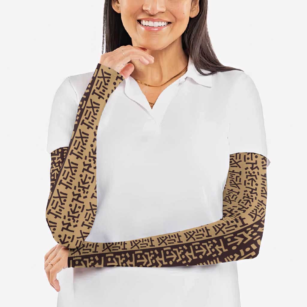 Tribe Script Arm Sleeves with Bold Mudcloth Symbols and Brown Tan Split Design - Wonder Print Shop