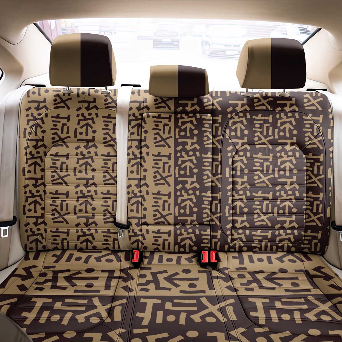 Tribe Script Back Car Seat Cover with Bold Mudcloth Symbols and Brown Tan Split Design - Wonder Print Shop