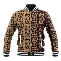 Tribe Script Baseball Jacket with Bold Mudcloth Symbols and Brown Tan Split Design - Wonder Print Shop