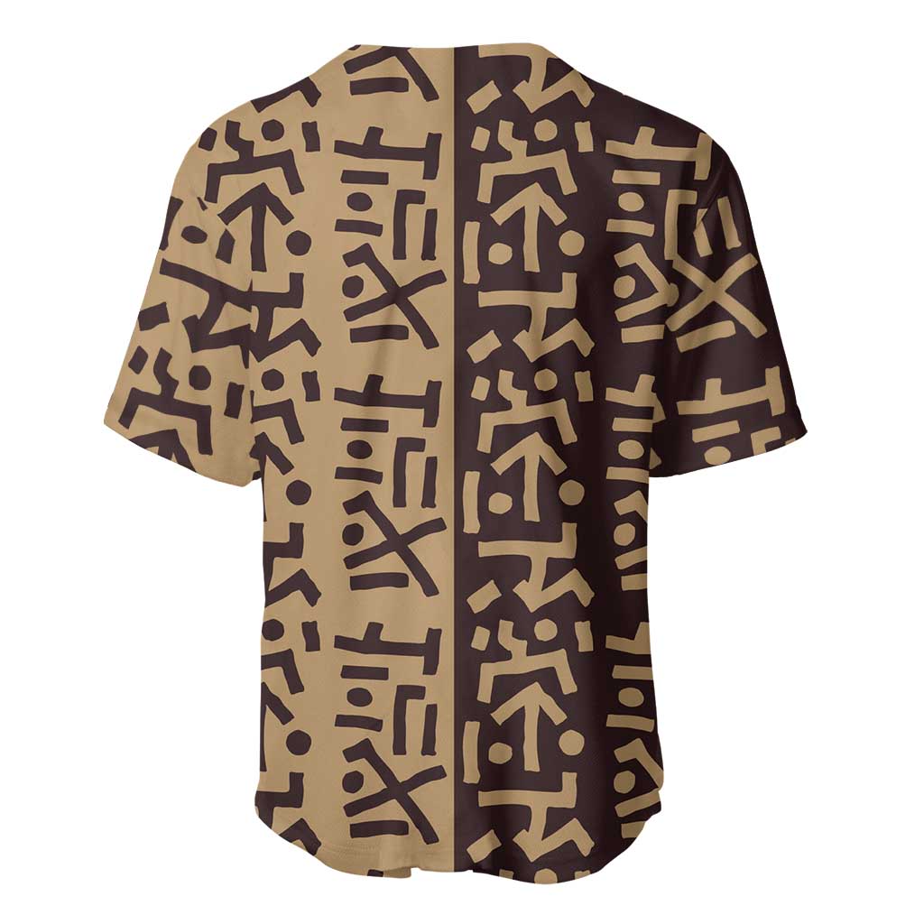 Tribe Script Baseball Jersey with Bold Mudcloth Symbols and Brown Tan Split Design - Wonder Print Shop