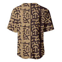 Tribe Script Baseball Jersey with Bold Mudcloth Symbols and Brown Tan Split Design - Wonder Print Shop