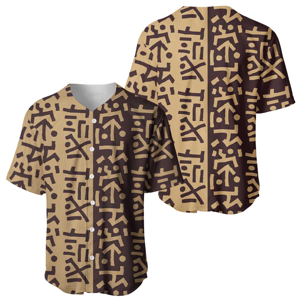 Tribe Script Baseball Jersey with Bold Mudcloth Symbols and Brown Tan Split Design - Wonder Print Shop