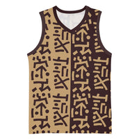 Tribe Script Basketball Jersey with Bold Mudcloth Symbols and Brown Tan Split Design - Wonder Print Shop