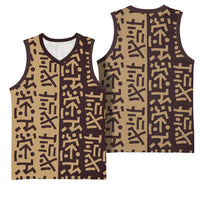 Tribe Script Basketball Jersey with Bold Mudcloth Symbols and Brown Tan Split Design - Wonder Print Shop