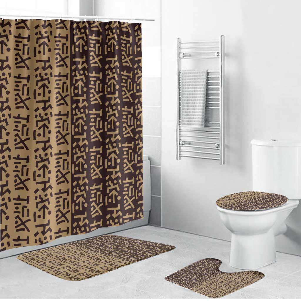 Tribe Script Bathroom Set with Bold Mudcloth Symbols and Brown Tan Split Design - Wonder Print Shop