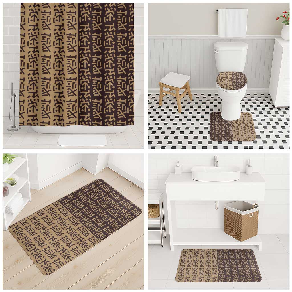Tribe Script Bathroom Set with Bold Mudcloth Symbols and Brown Tan Split Design - Wonder Print Shop