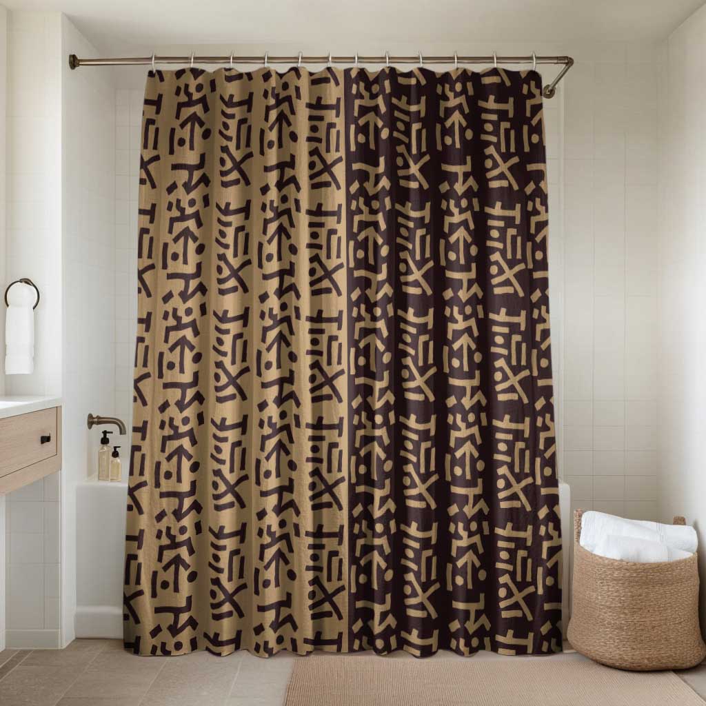 Tribe Script Bathroom Set with Bold Mudcloth Symbols and Brown Tan Split Design - Wonder Print Shop