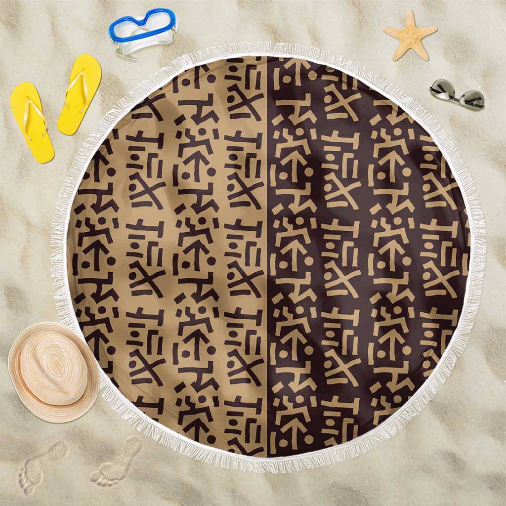 Tribe Script Beach Blanket with Bold Mudcloth Symbols and Brown Tan Split Design - Wonder Print Shop