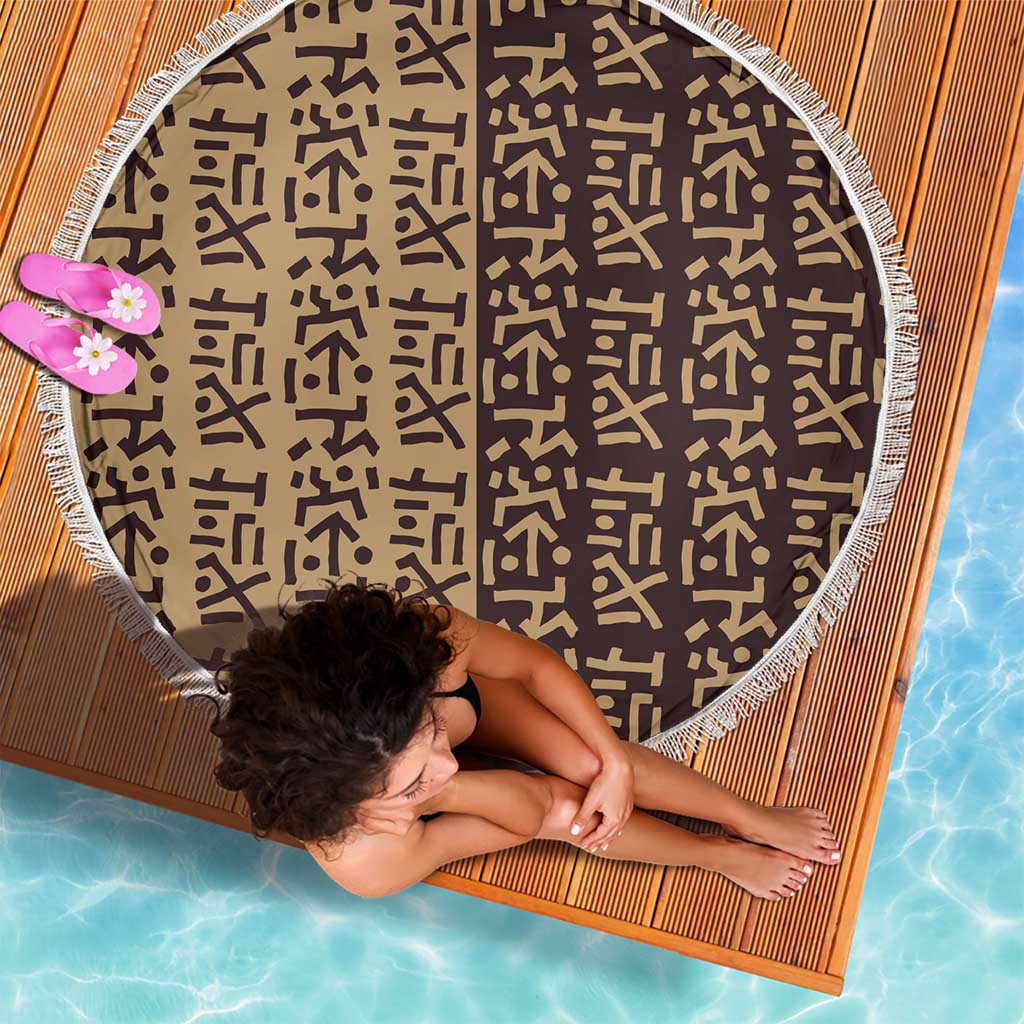 Tribe Script Beach Blanket with Bold Mudcloth Symbols and Brown Tan Split Design - Wonder Print Shop