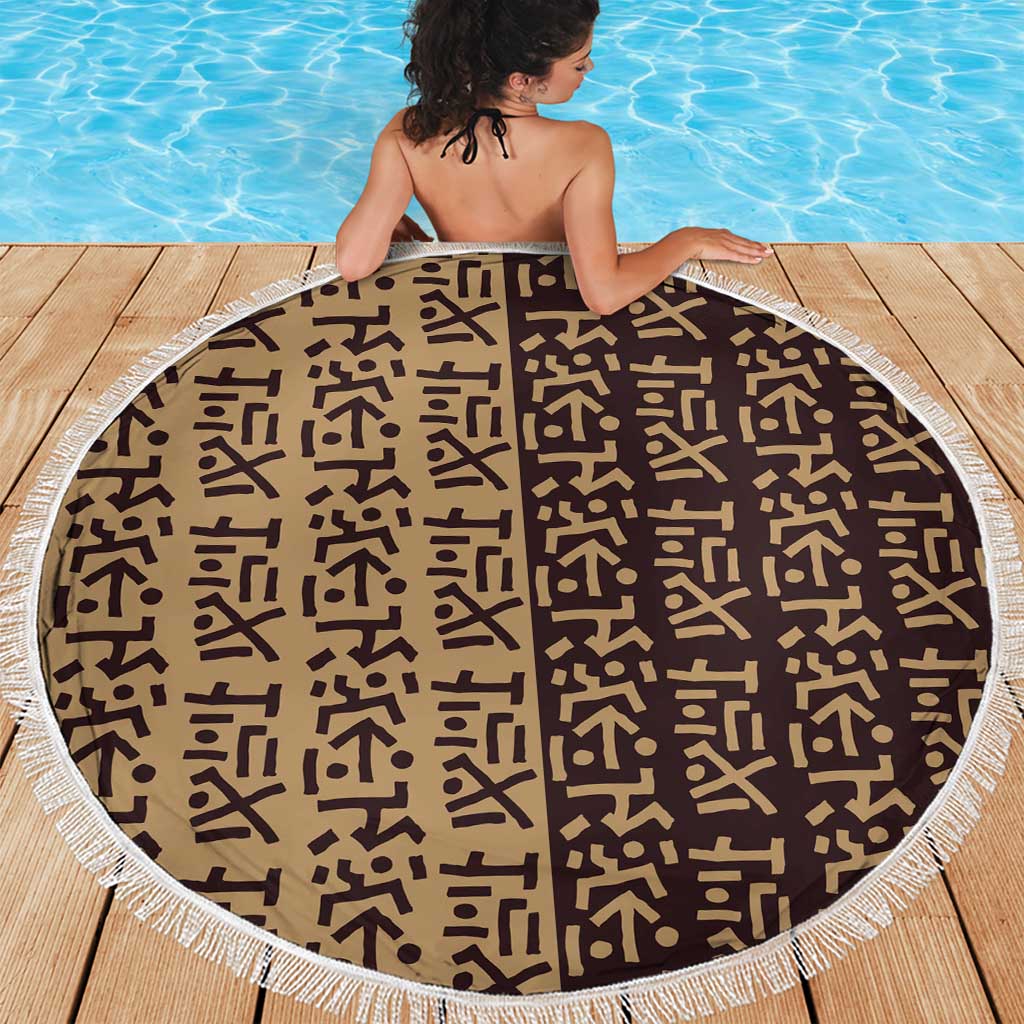 Tribe Script Beach Blanket with Bold Mudcloth Symbols and Brown Tan Split Design - Wonder Print Shop