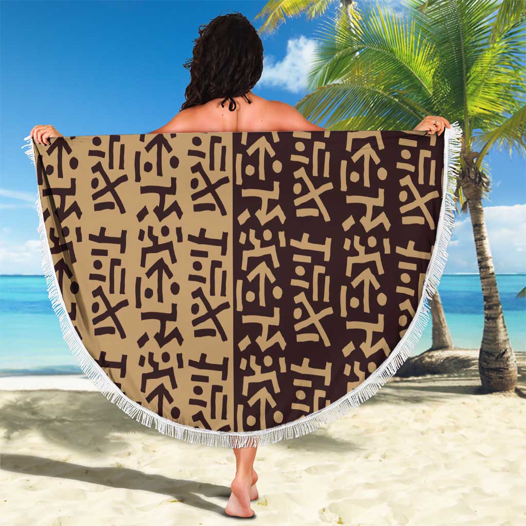 Tribe Script Beach Blanket with Bold Mudcloth Symbols and Brown Tan Split Design - Wonder Print Shop