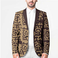 Tribe Script Blazer with Bold Mudcloth Symbols and Brown Tan Split Design - Wonder Print Shop