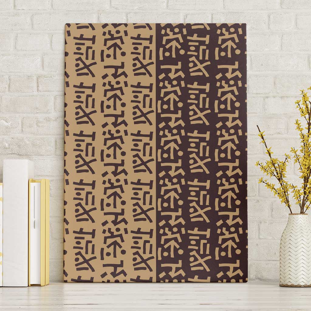 Tribe Script Canvas Wall Art with Bold Mudcloth Symbols and Brown Tan Split Design - Wonder Print Shop