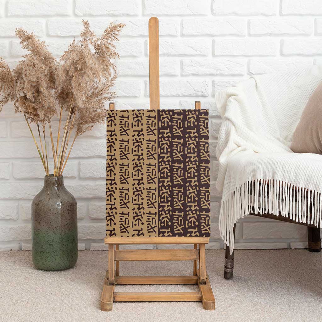 Tribe Script Canvas Wall Art with Bold Mudcloth Symbols and Brown Tan Split Design - Wonder Print Shop